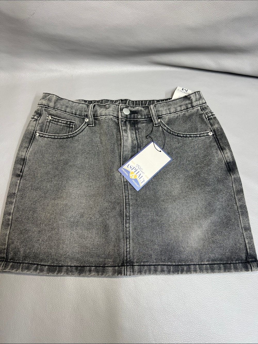 Blue Asphalt Washed Gray Denim Mini Skirt